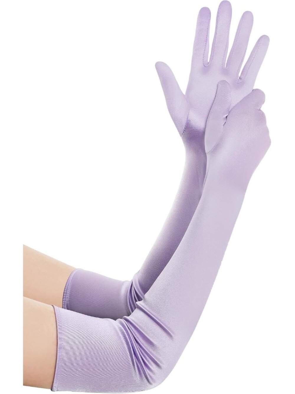 Women Light Purple Satin Elbow Length Opera 1920s Wedding Bridal Shower Gloves